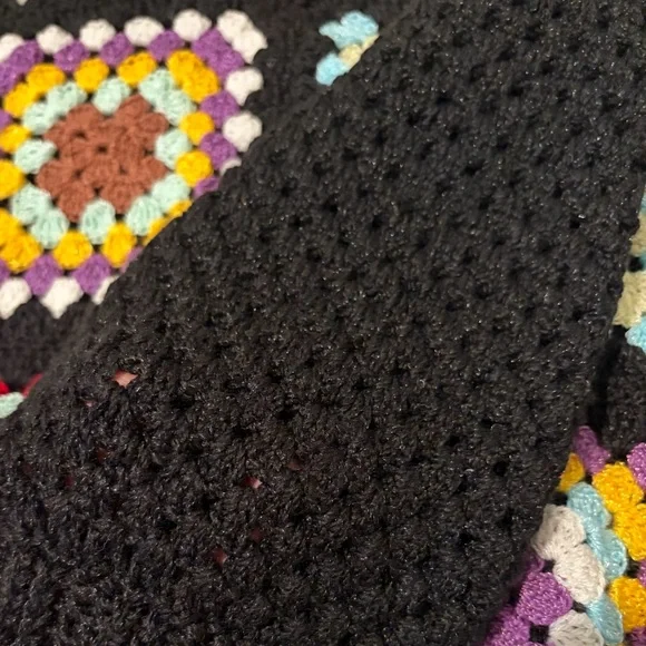 Black Crochet Granny-Square Crewneck Sweater - Picture 3 of 3